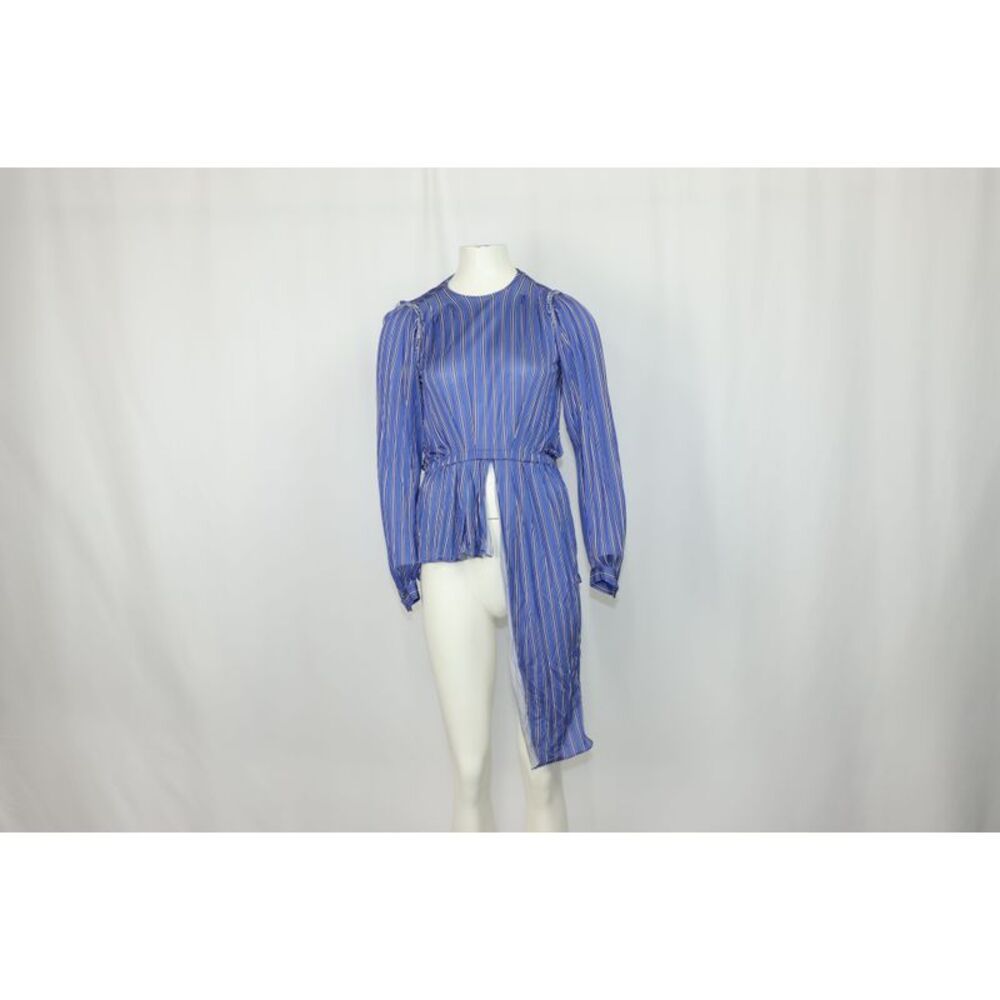 Balenciaga Asymmetrical Striped Blouse in Blue Viscose